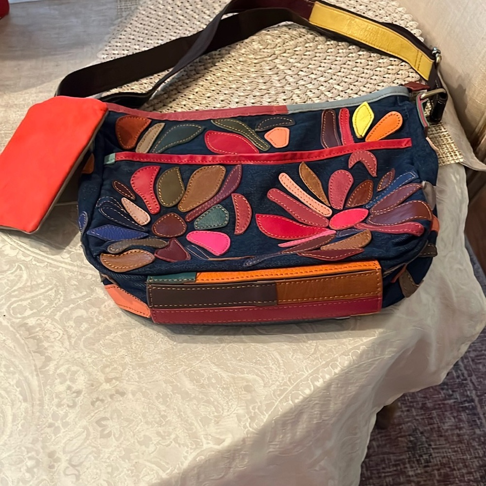 AmeriLeather Vibrant Leather Adjustable Shoulder Bag Artistic Patterns NWOT